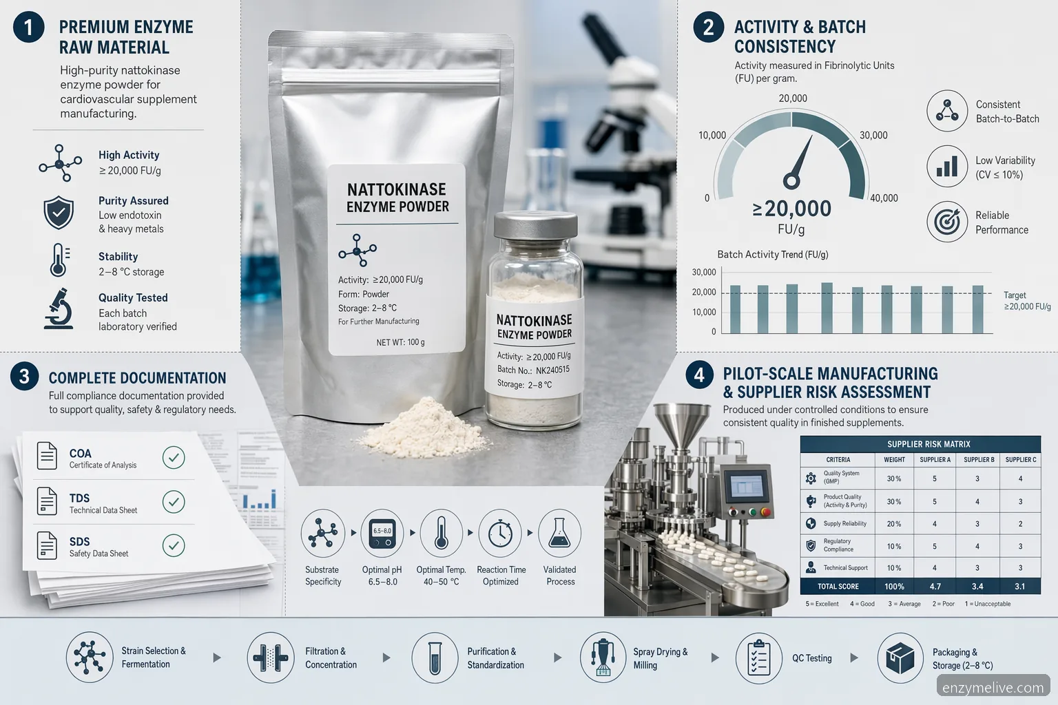 nattokinase kaufen cardiovascular supplement sourcing guide with activity specs, QC documents, pilot scale and supplier risk